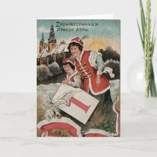 Poolse retro New Years day card Kaart (Voorkant)