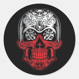 Poolse schedel en Rozen vlag Ronde Sticker