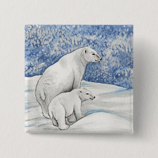 Poolse Sneeuwberen Vierkante Button 5,1 Cm (Voorkant)
