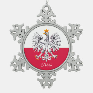 Poolse sneeuwvlok, Poolse vlag Tin Sneeuwvlok Ornament