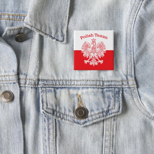 Poolse Texan White Eagle Vierkante Button 5,1 Cm (In situ)