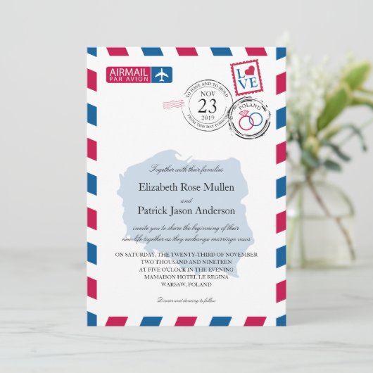 Poolse uitnodiging tot weddenschap op het vliegvel (Staand voorkant)