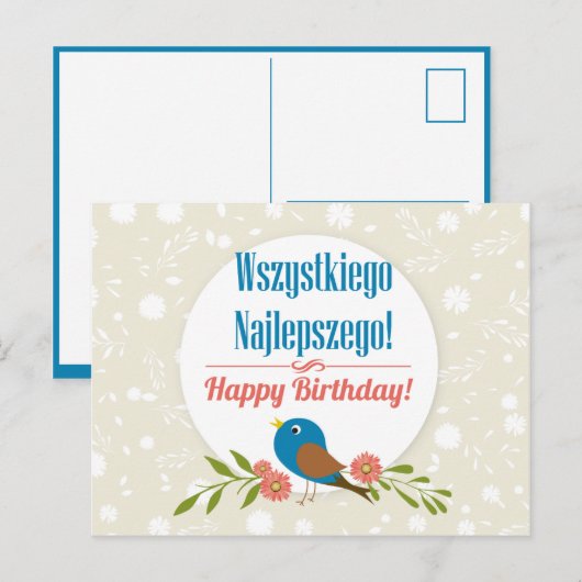 Poolse verjaardagskaart briefkaart (Voorkant / Achterkant)