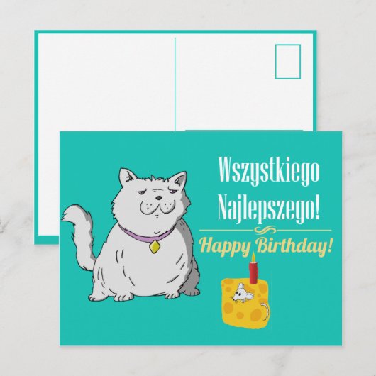 Poolse verjaardagskaart briefkaart (Voorkant / Achterkant)