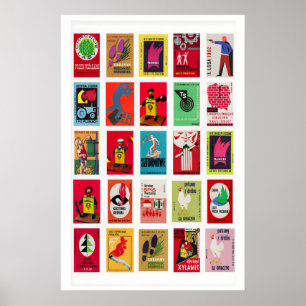 Poolse vintage luciferdoosje label rasterprint, Po Poster