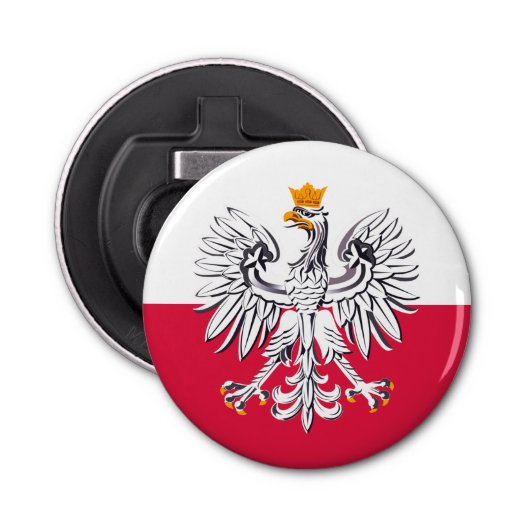 Poolse vlag & Eagle, Poolse feestdag/sport Button Flesopener (Voorkant)