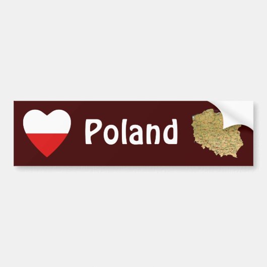 Poolse Vlag Hart + Landkaart Bumpersticker (Voorkant)