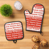 Poolse vlag kleuren met steden ovenwant & pannenlap set (Top down)