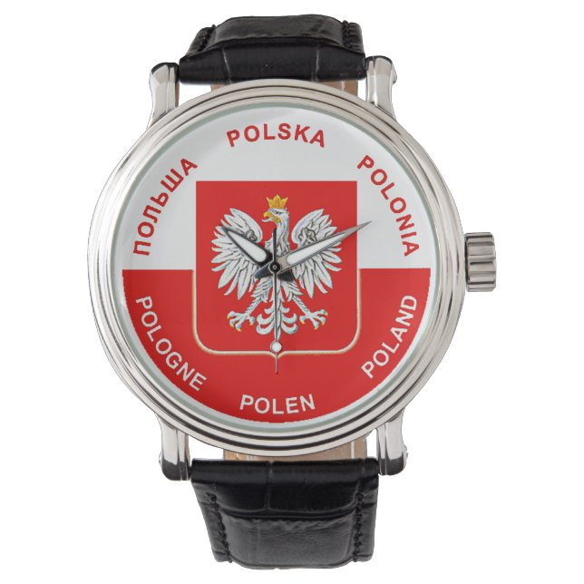 Poolse vlag kleuren met White Eagle Horloge (Voorkant)