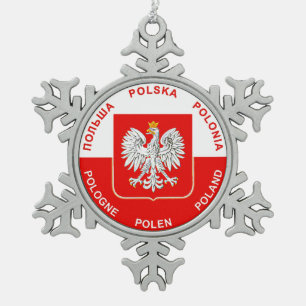 Poolse vlag met kerstversiering voor Eagle Tin Sneeuwvlok Ornament