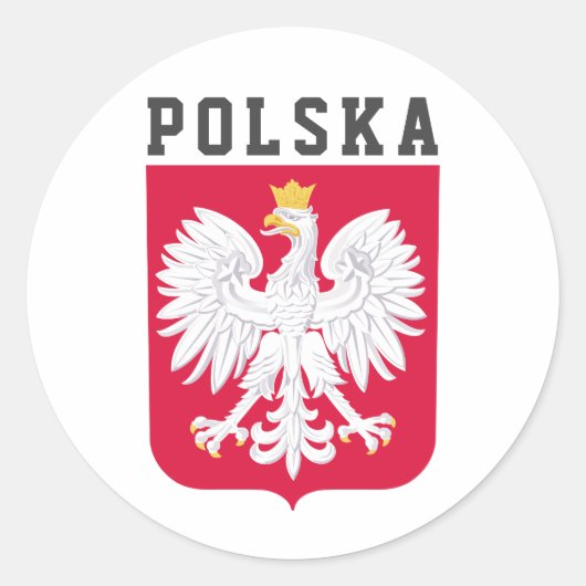 Poolse vlag (met wapen) ronde sticker (Voorkant)