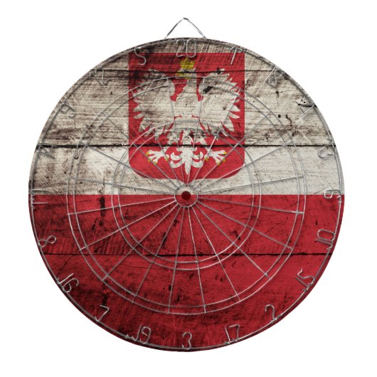 Poolse vlag op oude houten graan dartbord (Voorkant)