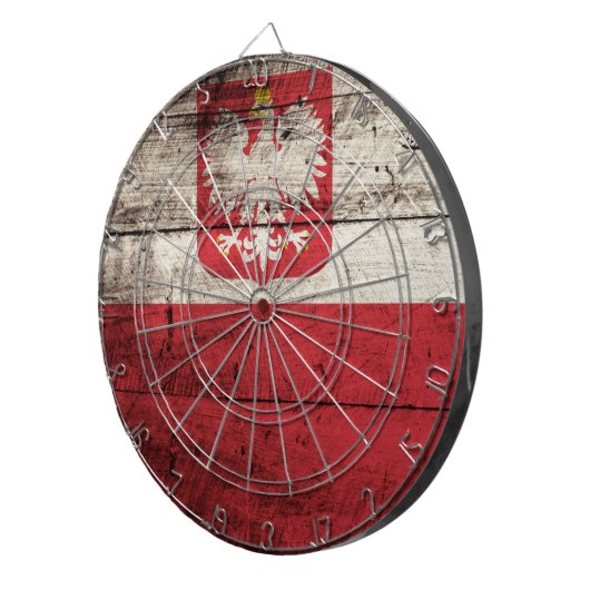 Poolse vlag op oude houten graan dartbord (Voorkant Rechts)
