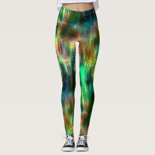 Poolse vlekken en textuurmix, verbrand groen geel leggings
