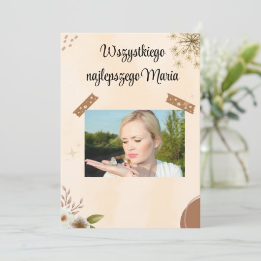 Poolse vogelkaart bedankkaart (Staand voorkant)