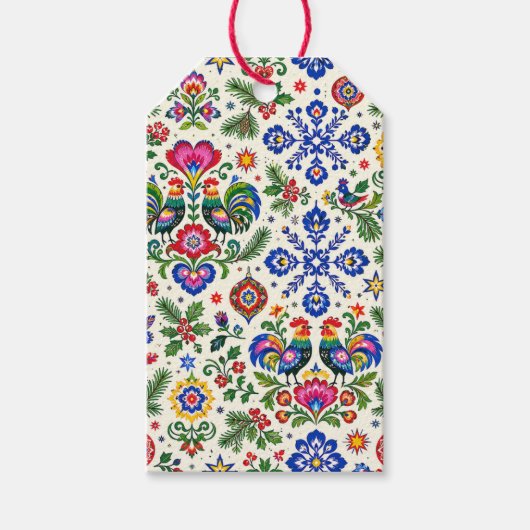Poolse volks kunst kerstcadeautags cadeaulabel (Voorkant)