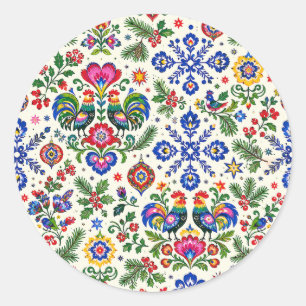 Poolse volks kunst kerststickers ronde sticker