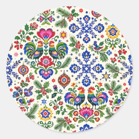 Poolse volks kunst kerststickers ronde sticker (Voorkant)