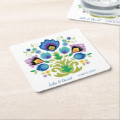 Poolse volksbloemen blauwe lavendel papieren onder kartonnen onderzetters (Schuin)