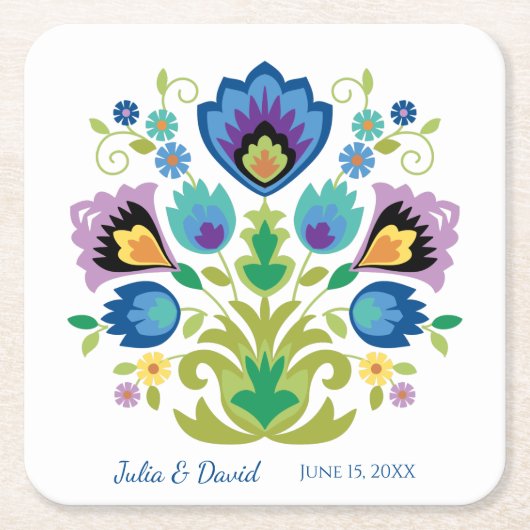 Poolse volksbloemen blauwe lavendel papieren onder kartonnen onderzetters (Voorkant)