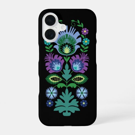 Poolse Volksbloemen Lichtblauw iPhone 16 Hoesje (Achterkant)