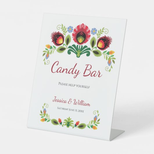 Poolse volksbloemen rood reclamebord met voetstuk (Voorkant)