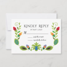 Poolse volksbloemen Rood RSVP kaart