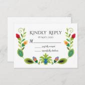 Poolse volksbloemen Rood RSVP kaart (Voorkant / Achterkant)