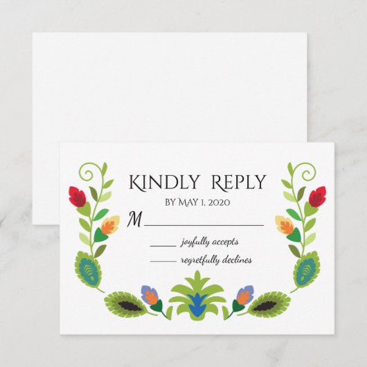 Poolse volksbloemen Rood RSVP kaart (Voorkant / Achterkant)