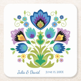 Poolse volkskunst bloemen blauwe lavendel papier c kartonnen onderzetters