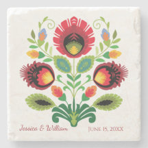 Poolse Volkskunst Bloemen Ronde Stenen Onderzetter