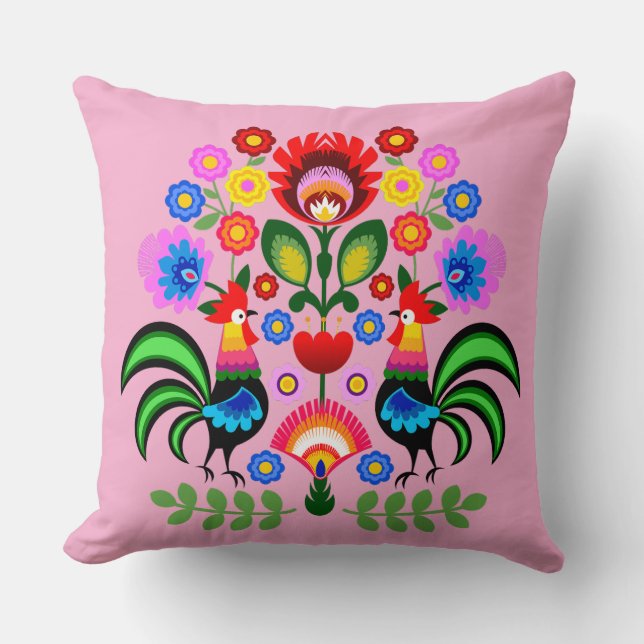 Poolse volkskunst - bloemenborduurpatroon kussen (Voorkant)
