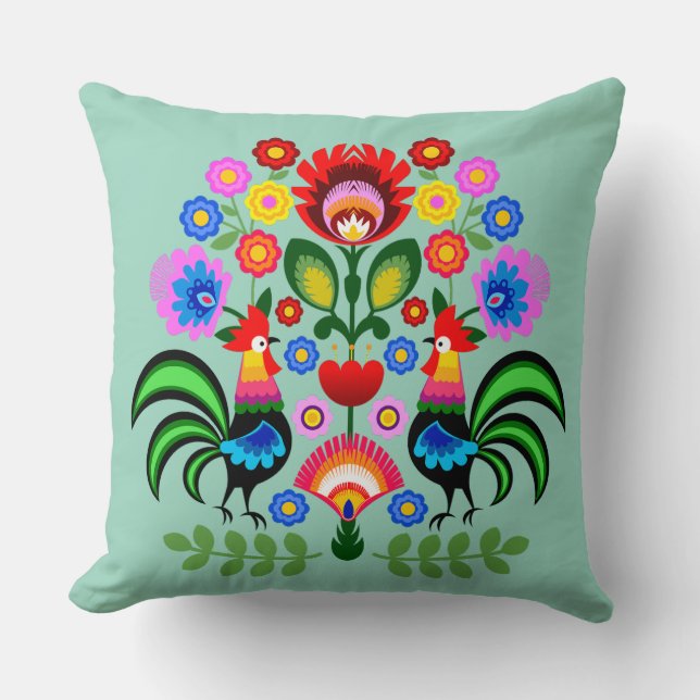 Poolse volkskunst - bloemenborduurpatroon kussen (Voorkant)