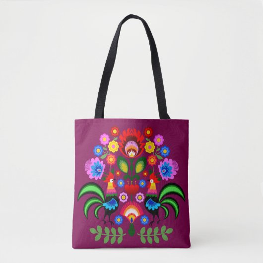Poolse volkskunst - bloemenborduurpatroon tote bag (Voorkant)