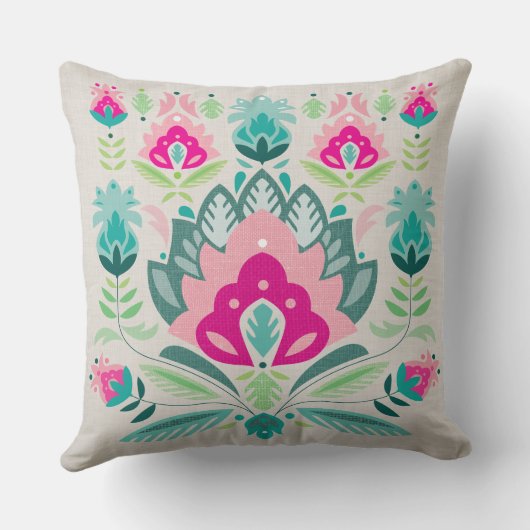 Poolse volkskunst geïnspireerd, bloemkussen. kussen (Achterkant)