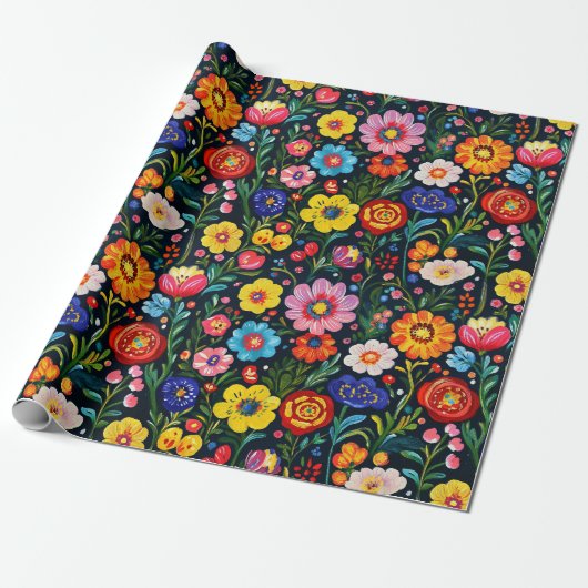 Poolse volkskunst handgeschilderd inpakpapier (Uitgerold)