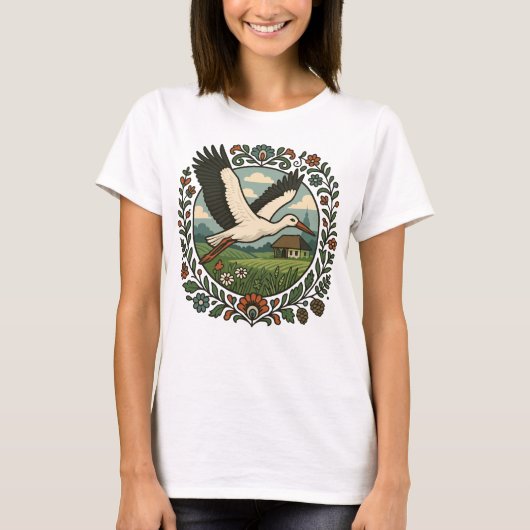 Poolse volksstork landkunst t-shirt (Voorkant)