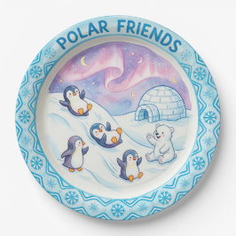 "Poolse Vrienden" Mooie Pinguïns & Ijsbeer Bord
