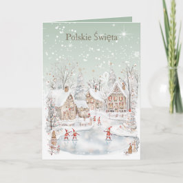 Poolse Winter Snowy Houses Feestdagen Kaart