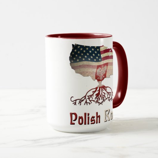 Poolse wortels, Poolse Amerikaanse vlaggen Mok (Voorkant rechts)