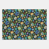 Poolse Wycinanki Bloemen op Zwart Inpakpapier Vel (Voorkant 2)