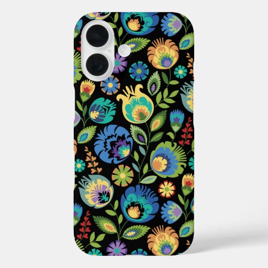 Poolse Wycinanki bloemmotief op zwart Case-Mate iPhone Case (Achterkant)
