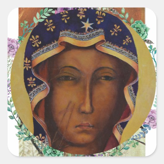 Poolse zwarte Madonna Czestochow Virgin Art Vierkante Sticker (Voorkant)