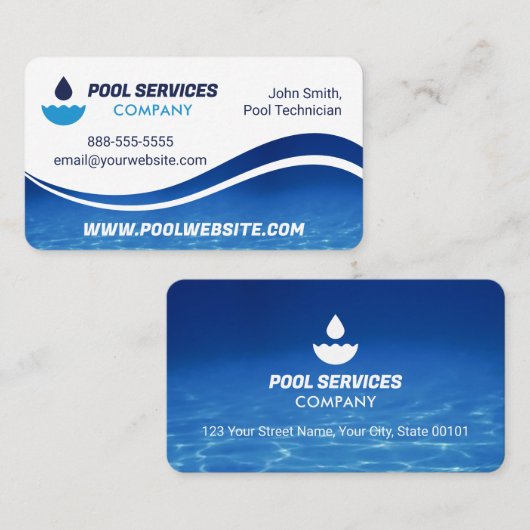 poolservices | blauwe watergolf | zwembad visitekaartje (Voorkant / Achterkant)