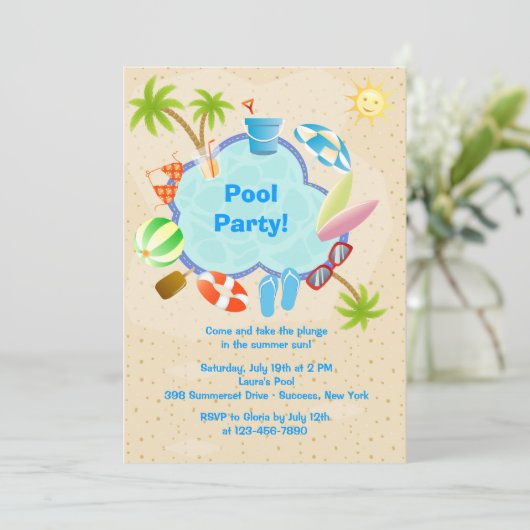 Poolside Invitation Kaart (Staand voorkant)