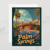 Poolside Paradise: een retro palmveren Briefkaart (Voorkant / Achterkant)