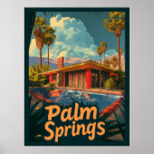 Poolside Paradise: een retro palmveren Poster (Voorkant)