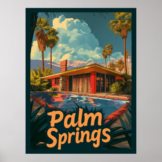 Poolside Paradise: een retro palmveren Poster (Voorkant)