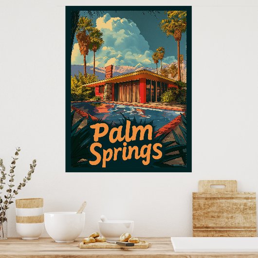Poolside Paradise: een retro palmveren Poster (Keuken)
