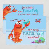 POOLSIDE PARTIJINVITATIE - Lobster met Drink Kaart (Voorkant / Achterkant)